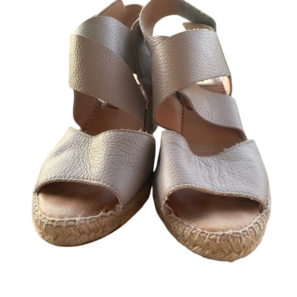 Kanna Cream Leather Espadrilles with Crossover Straps and Wedge Heel size 8.5